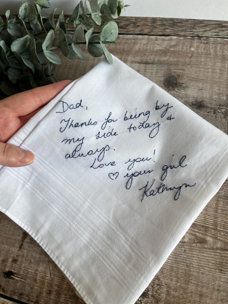 Father of the bride handkerchief, Your handwriting wedding embroidery, Pocket square, Bride to Father gift image 2