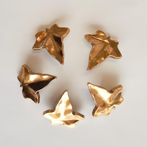 May include: Five gold-coloured metal ivy leaf-shaped decorative pieces.