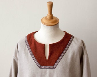 Beige wool tunic with accents and trim size 54 - Ready to ship!