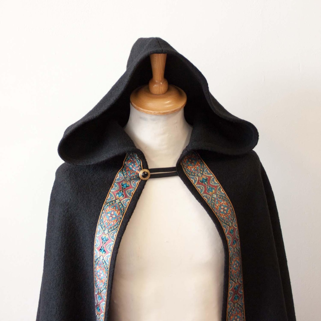 100% Wool Cloak With Jacquard Trim - Etsy