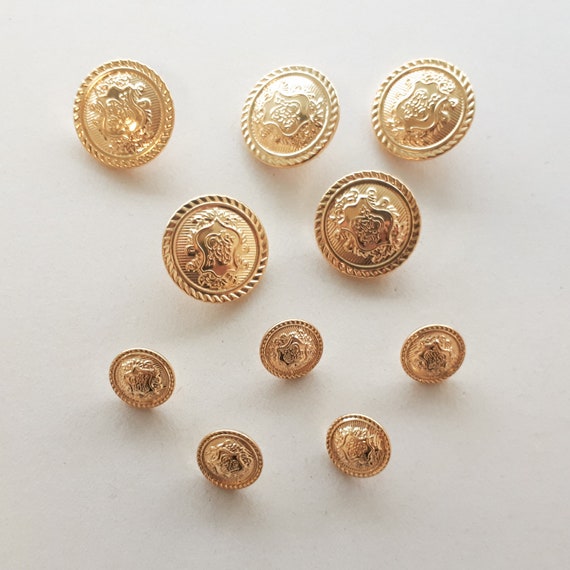 Shiny Gold Metal Buttons With Shield Set of 5 | Etsy
