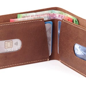 Schlanke Leder Brieftasche - minimalistische Brieftasche - Bifold Karte Brieftasche - dünne Brieftasche - Matt Vintage Leder - bis zu 14 Karten - braun