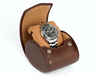 Travel Watch Box With Stand Function - Storage Watch Case - Smooth Leather - Men's Gift - Color: BROWN