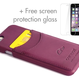 custodia in pelle iPhone 6 - Viene fornito con vetro di protezione - iPhone 6 Leather Cover- iPhone 6 Slim Case - Cards - Genuine Leather - PURPLE