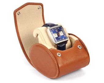 Single Watch Box with Stand Function in Natural Tan Leather
