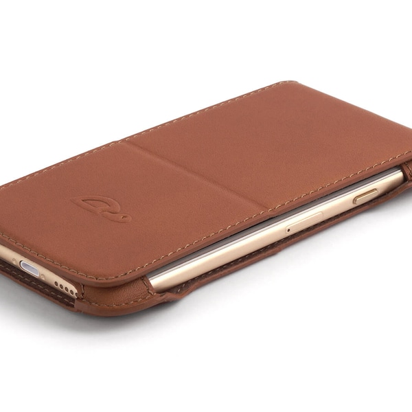 Etui cuir iPhone 6 - Housse iPhone 6 - Pochette iPhone 6 - Cuir semi-végétal - Fonction Stand - Pochette pour 3-4 cartes - BRUN CLAIR