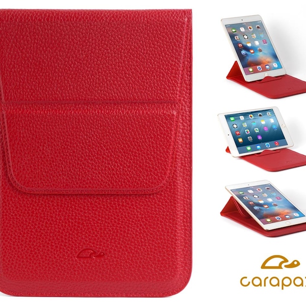 iPad Mini Hülle Leder - Leder hülle iPad Mini 2 / 4- iPad Mini Lederetui - Stand Funktion - Echtes Leder, genarbt - ROT