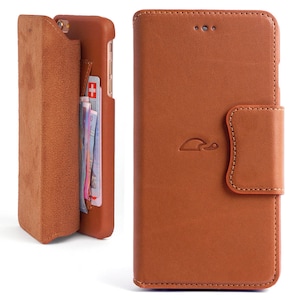 iPhone 6+ Leather Case - iPhone 6+ Wallet Case - iPhone 6 / 6S Plus lederen Case - Leather Flip Case - Creditcard - Standaard - TAN