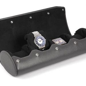 Storage & Travel Watch Box For 4 Watches - Watch Case With Stand Function - Watch Pouch - Saffiano Leather - Men&#39;s Gift - Color: GRAY