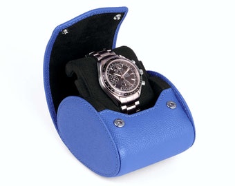 Travel Watch Box With Stand Function - Storage Watch Case - Smooth Leather - Men's Gift - Color: BLUE