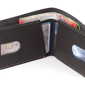 Monedero minimalista - Cartera de cuero delgado - Monedero de tarjeta bifold - cartera delgada - cuero mate - Hasta 14 tarjetas - hecho a mano - NEGRO