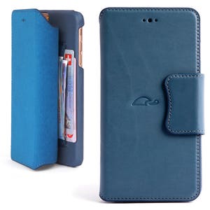 iPhone 6 Plus Wallet Case - Etui Cuir - Pochette iPhone 6 Plus - Flip Case - Folio Case - Cartes cachées - Fonction stand - BLEU METAL