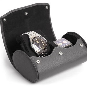 Tavel Watch Case For 2 Watches - Storage Watch Box With Stand Function - Watch Pouch - Saffiano Leather - Men&#39;s Gift - Color: GRAY