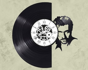 Horloge en disque vinyle 33 tours thème Johnny Hallyday