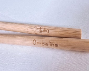 Pailles en bambou gravées unies ou personnalisées, paille réutilisable, mariage, baptême, anniversaire.