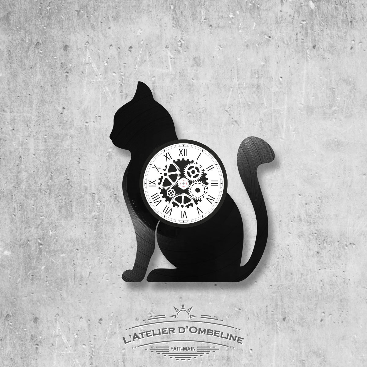 Horloge en Disque Vinyle 33 Tours Thème Chat Seul