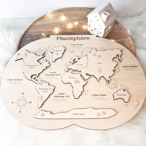 Montessori Weltkarte aus Holz, Puzzle - Planisphäre