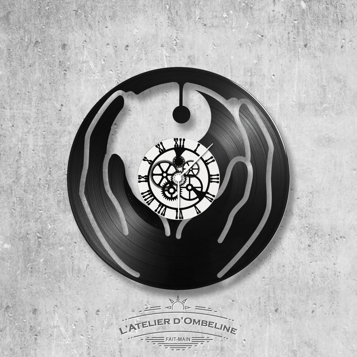 Horloge en Disque Vinyle 33 Tours Thème Ying/Yang