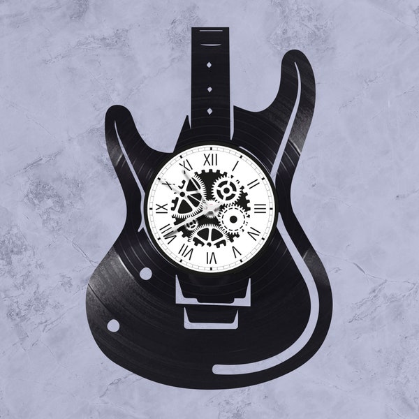 Horloge en disque vinyle 33 tours thème Guitare