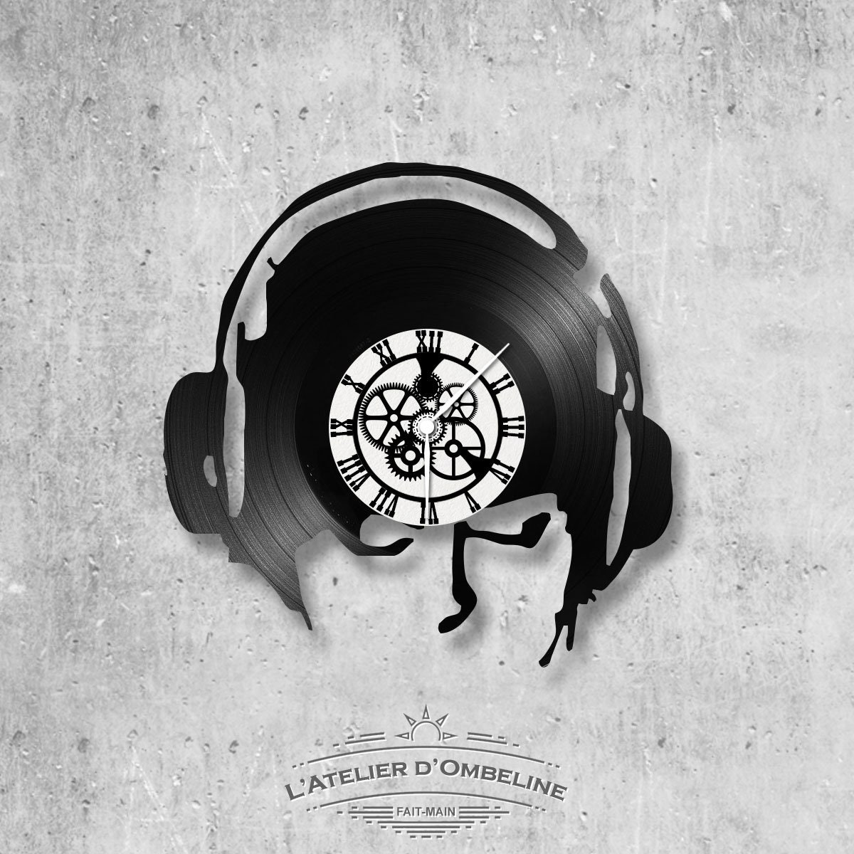 Horloge en Disque Vinyle 33 Tours Thème Casque de Musique