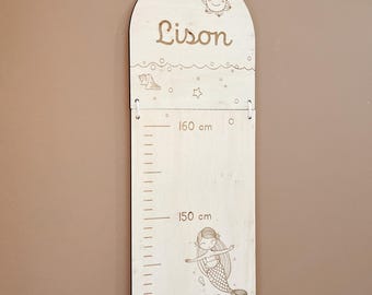 Customizable wooden height chart for children, ocean theme