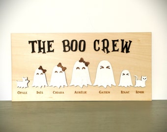 Halloween ghost family with pets, personalized Halloween family sign, family Halloween gift