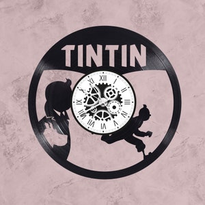 Reloj con disco de vinilo de 33 rpm con tema de Tintín.