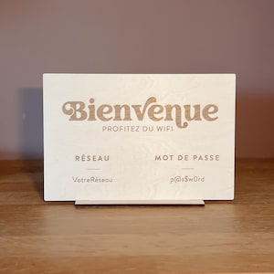 Panneau de Bienvenue, Carte  WiFi, internet , logement air bnb, gîte, chambre d'hôtes, restaurant en bois