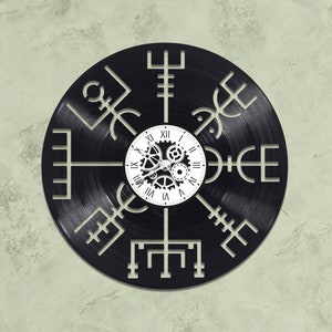 Vinyl record clock 33 rpm theme The magic compass of Vikings - runes