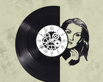 Horloge murale en vinyle 33 tours fait-main / thème Céline Dion, chanteuse, diva, rené, titanic