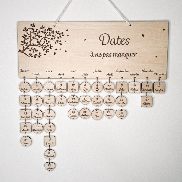 Tableau anniversaire avec 10 panneaux inclus, calendrier mural, Calendrier Anniversaire personnalisé en bois.