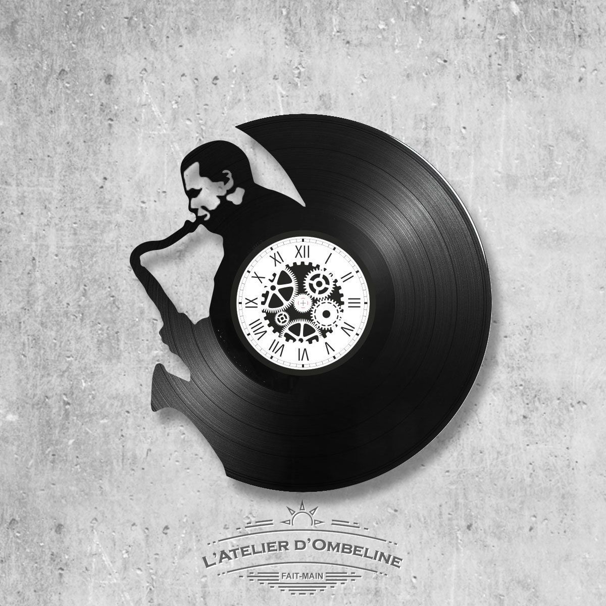 Horloge en Disque Vinyle 33 Tours Thème Joueur de Saxophone