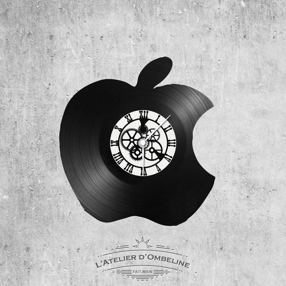 Horloge en Disque Vinyle 33 Tours Thème Pomme Apple