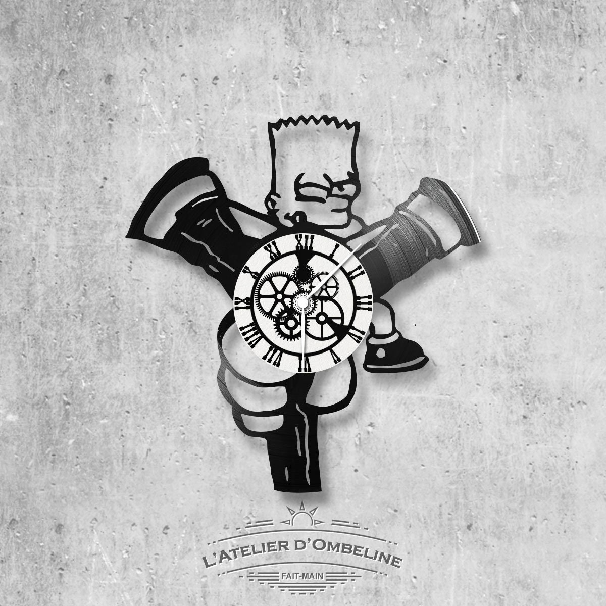 Horloge en Disque Vinyle 33 Tours Thème Bart Simpson Lance Pierre