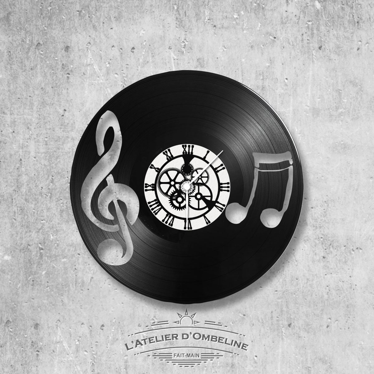 Horloge en Disque Vinyle 33 Tours Thème Clé de Sol