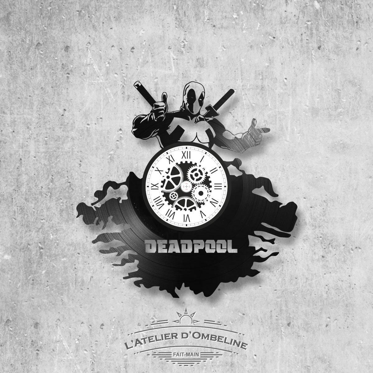 33 Round Handmade Vinyl Wall Clock Deadpool Theme