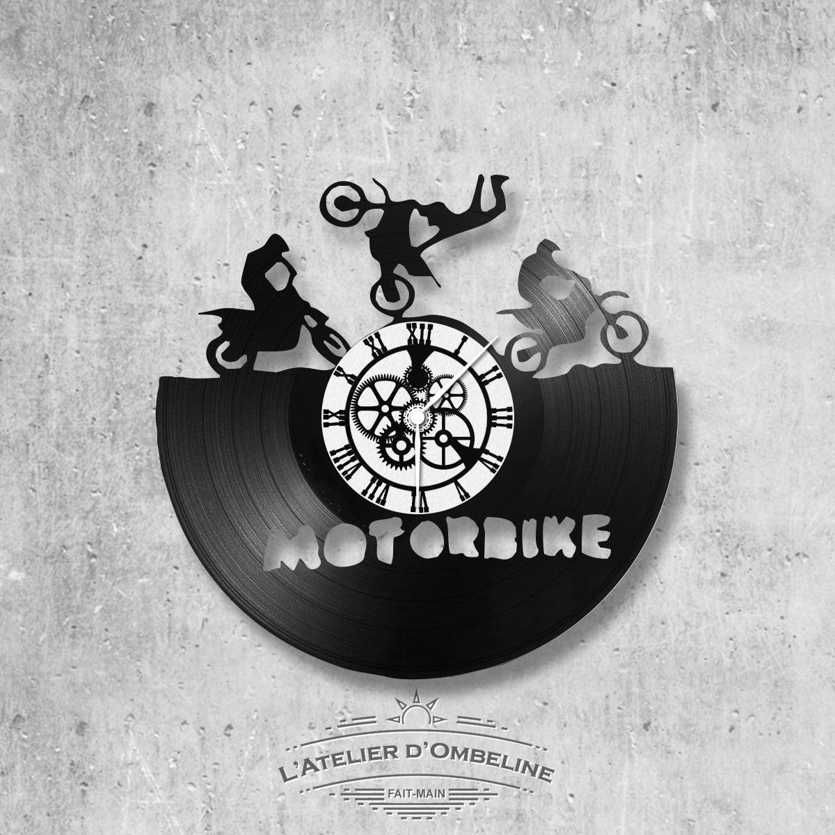 Horloge en Disque Vinyle 33 Tours Thème Motorbike