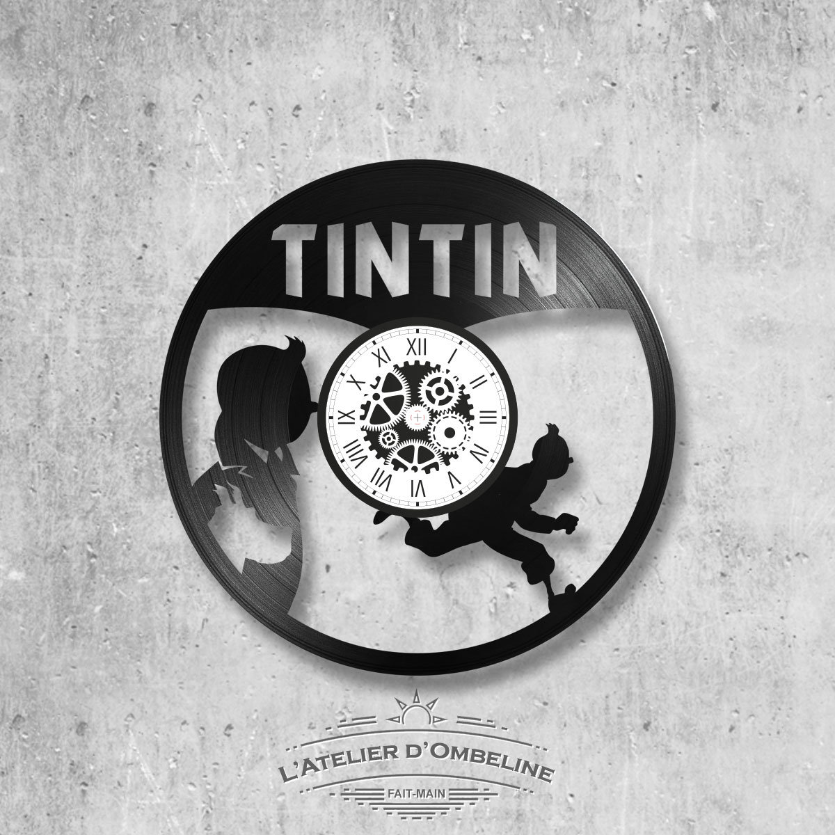 Horloge en Disque Vinyle 33 Tours Thème Tintin