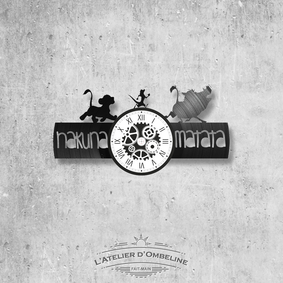 Horloge en Disque Vinyle 33 Tours Thème Hakuna Matata Le Roi Lion Simba Pumba Timon