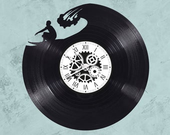 Horloge en disque vinyle 33 tours thème Surf