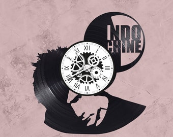 Horloge murale en vinyle 33 tours fait-main / thème Indochine, groupe rock, Nicolas Sirkis