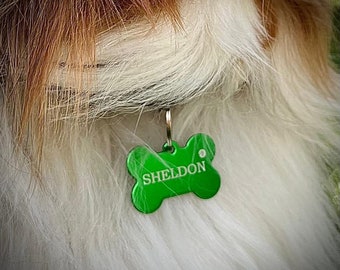 Personalized dog tag, engraved tag, pet ID tags, bone shaped tag for collar.