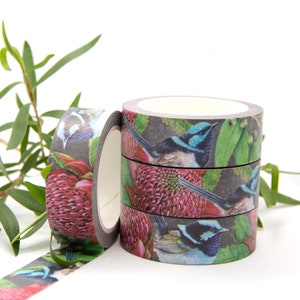 WASHI TAPE Waratah and Wren Australian Red Waratah and Super Fairy Wren image 2