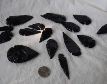 Hand Knapped Black Obsidian Arrowhead