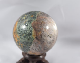 Black Moonstone with Green Hornblende Sphere