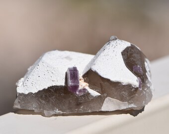 Smoky Quartz with Kaolin & Lepidolite