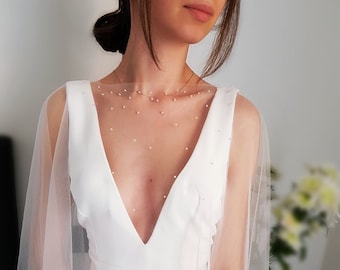 PERLA / Capa de novia con perlas SWAROVSKI. Encubrimiento nupcial perlado. Topper vestido de ceremonia