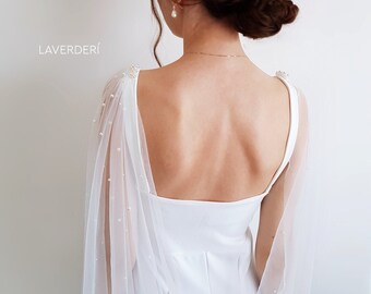 PEARL | Bridal cape veil with scattered SWAROVSKI pearls. Pearled wedding cape