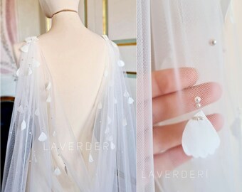 OLIVIA | Wedding cape with handcrafted 3D flowers | Floral cape veil. Flowered bridal cape