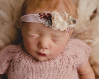 First birthday Newborn Spring flower Headband RTS, baby headband flower tieback photography photo props baby girl gift, newborn halo